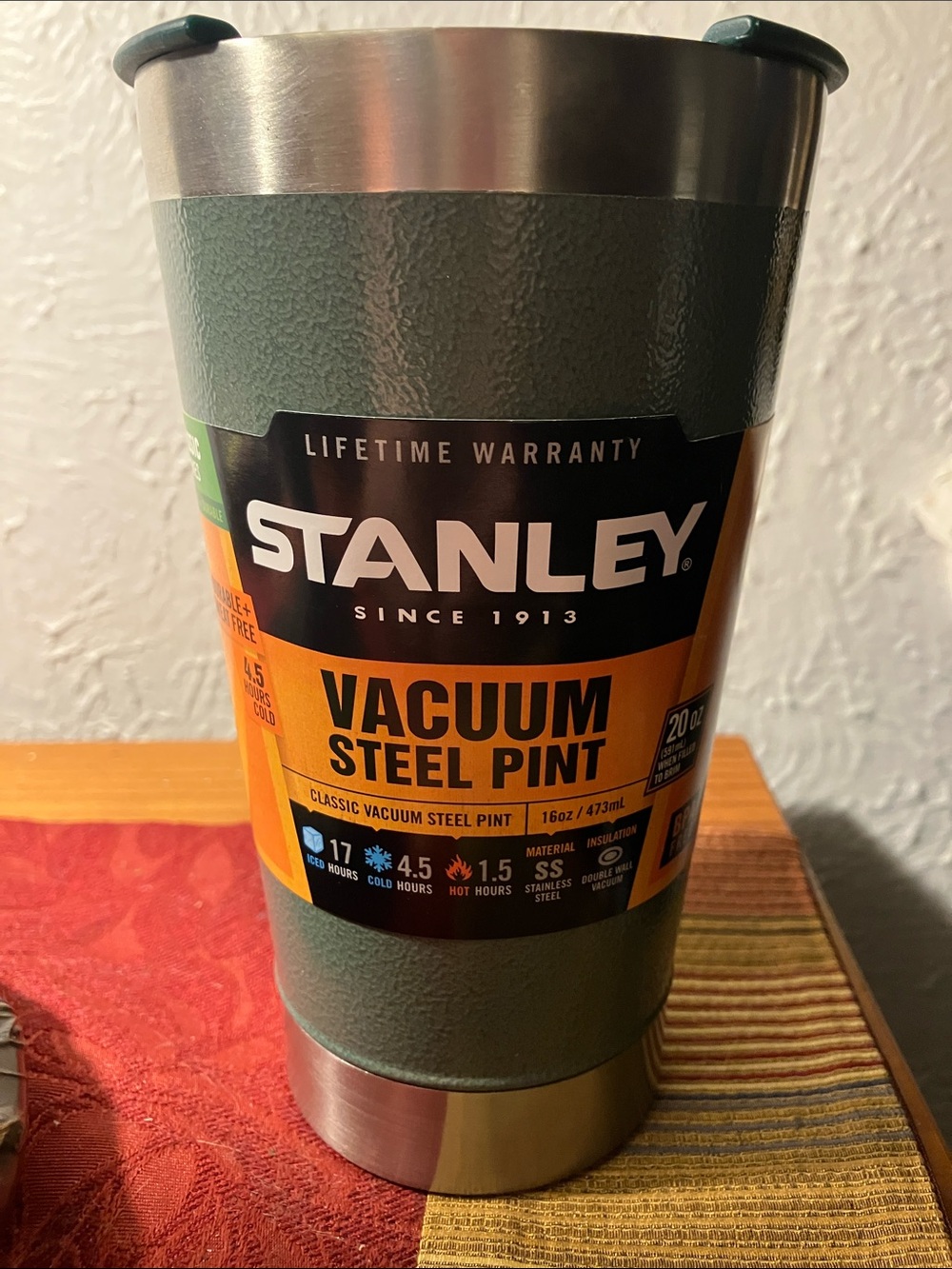 Stanley Vacuum Steel Pint with Teal Lid and Stainless Body